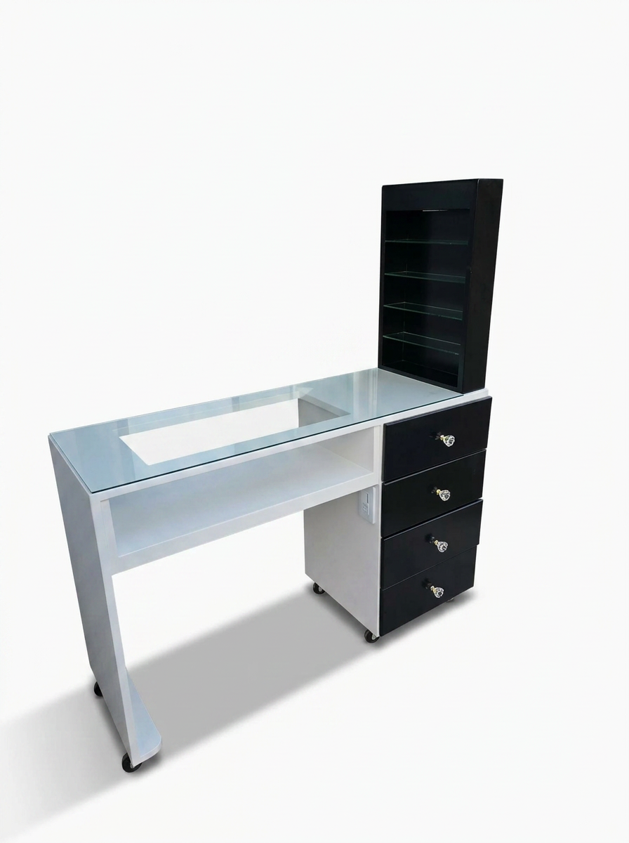 Contrast Nail Station — White Desk, Black Hutch