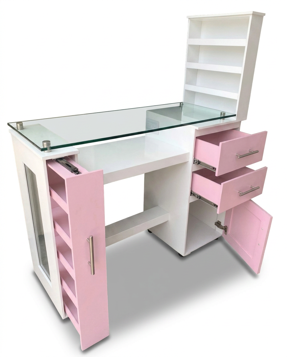 Blush Duo Nail Station — White & Pink Cabinets